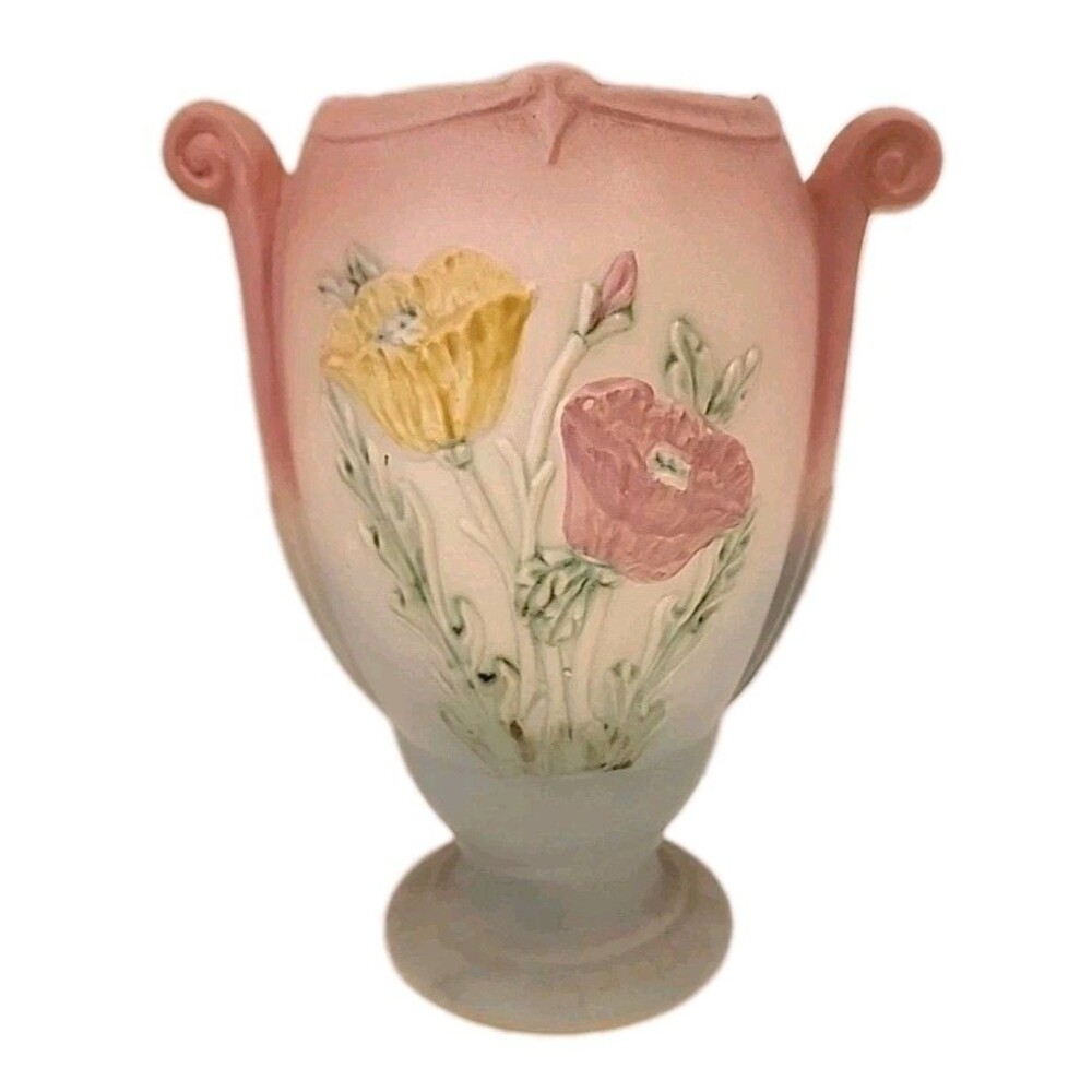 Hull Poppy 606 8 1/2" Vase USA Vtg 8.5" Art Pottery Matte Pink Yellow Flowers